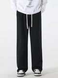 Relaxed Fit Drawstring Pants Plus Size in Black for Men