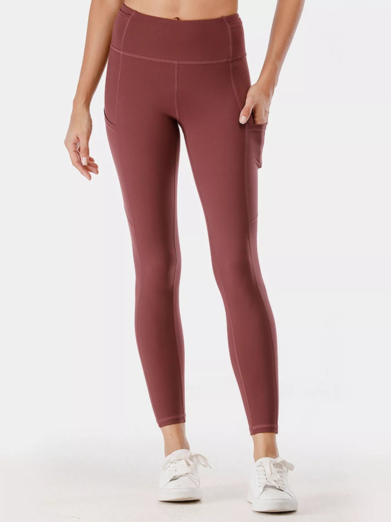 High-Waisted Active Leggings with Pockets Plus Size in Dusty Pink for Women