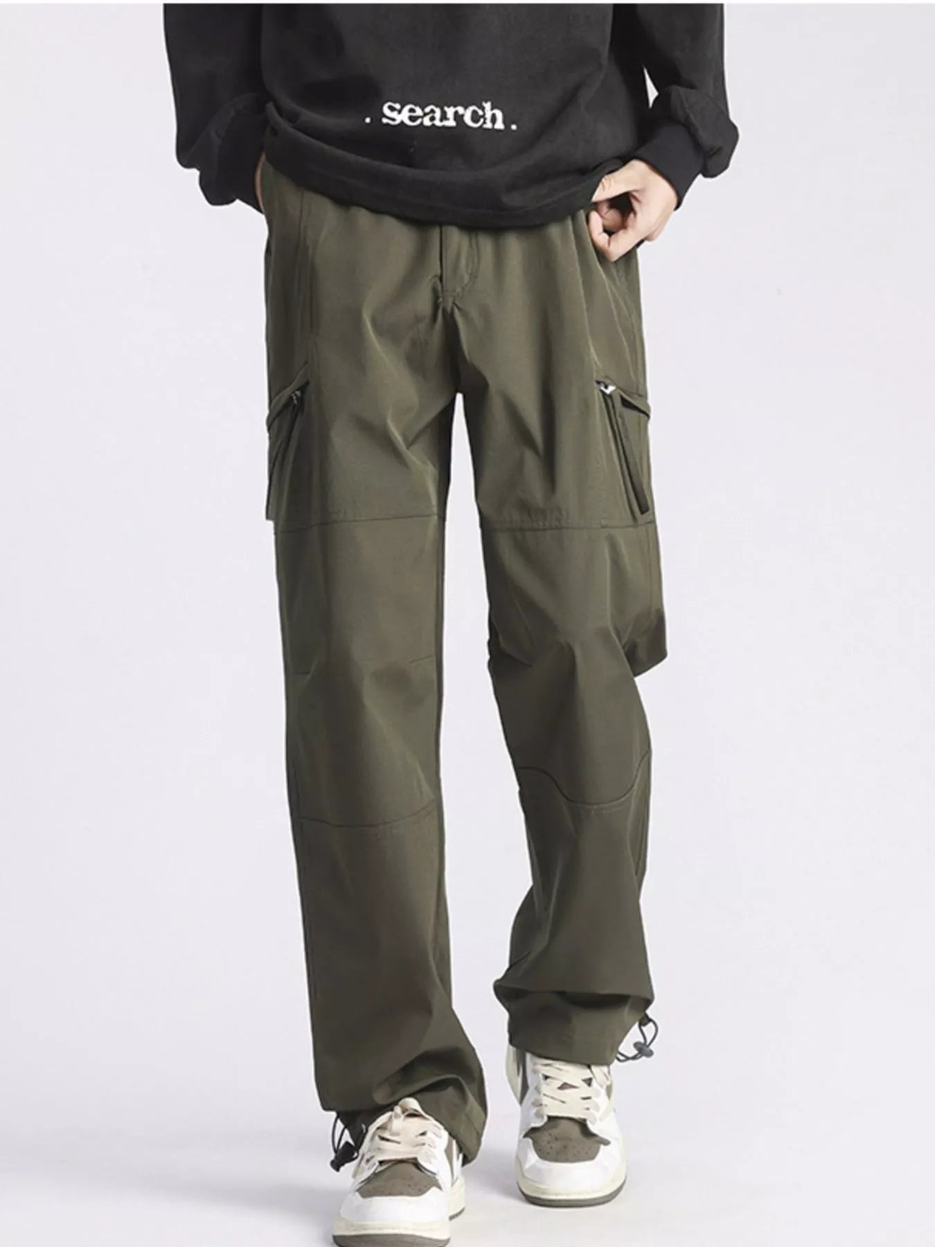 Relaxed Fit Cargo Pants with Pockets Plus Size in Green for Men