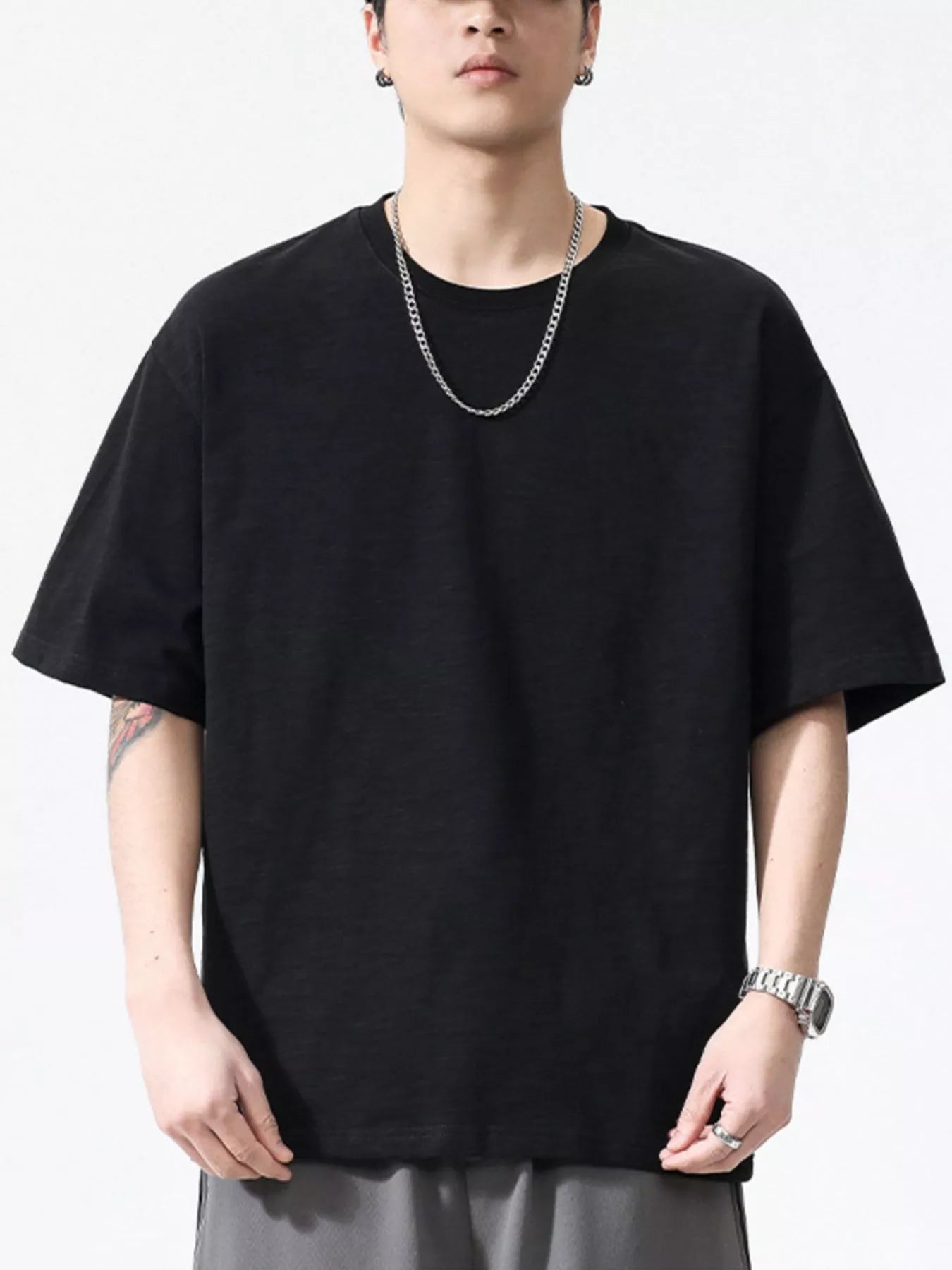 Plus Size Round Neck Half Sleeve T-Shirt in White for Men