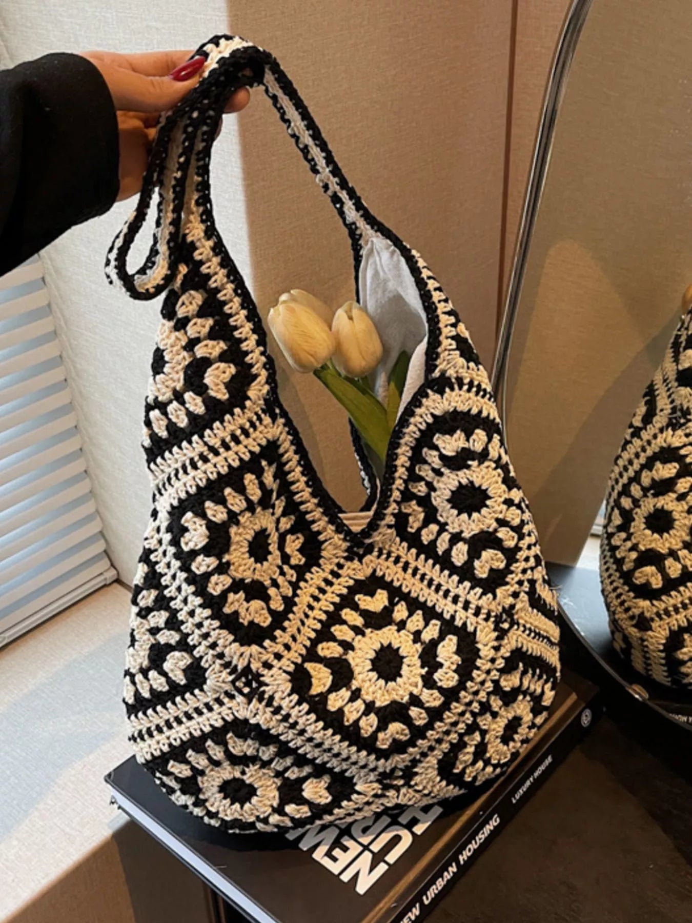Crochet Hobo Shoulder Bag for Women