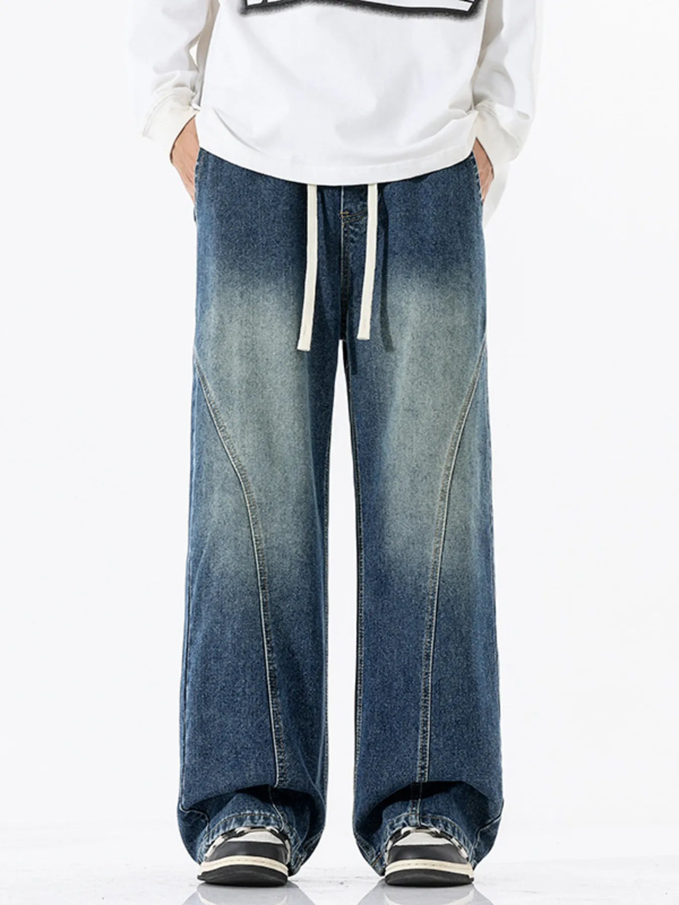 Vintage Wash Wide Leg Jeans Plus Size in Vintage Blue for Men