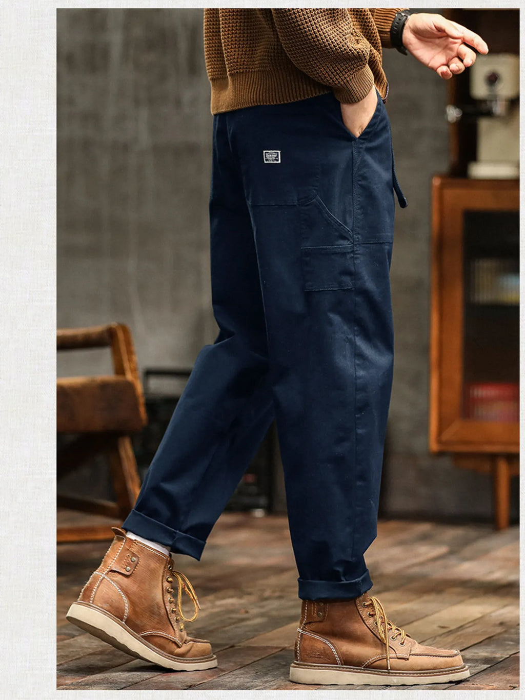 Wide Leg Pants in Khaki for Men