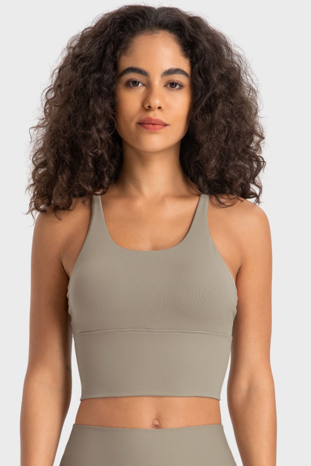 Crisscross Back Ladder Detail Sports Bra in Mid Green for Women