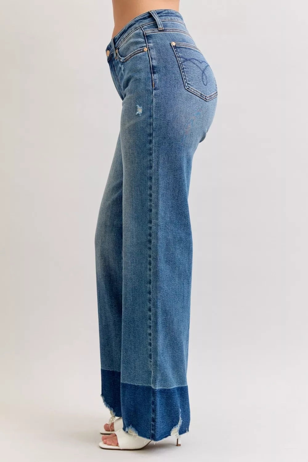 Raw Hem High Waist Column Straight Jeans in Dark for Women