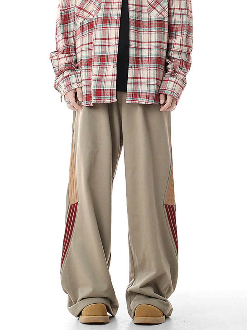 Plus Size Side Striped Relaxed Fit Casual Pants in Light Gray for Men