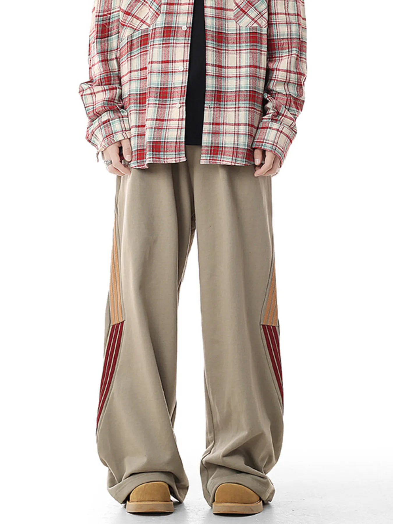Plus Size Side Striped Relaxed Fit Casual Pants in Light Gray for Men