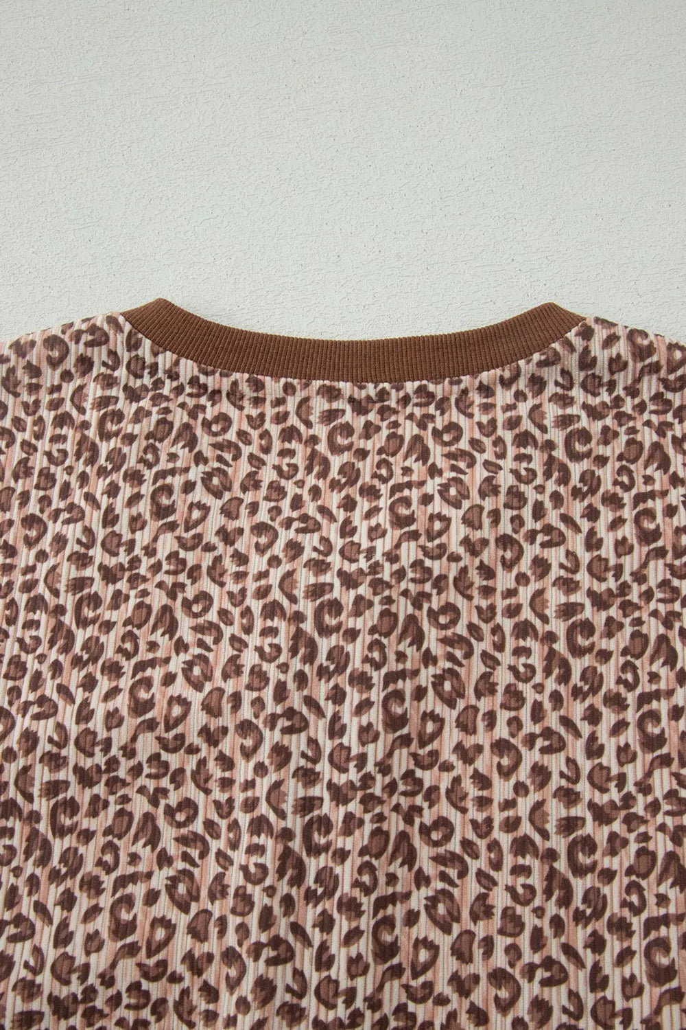 Leopard Print Ribbed Patchwork Half Button Loose Tee Elastic Waist Shorts Two-Piece Set for Women