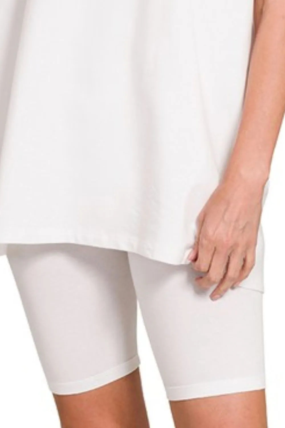 Cotton Round Neck Top & Biker Shorts in White for Women