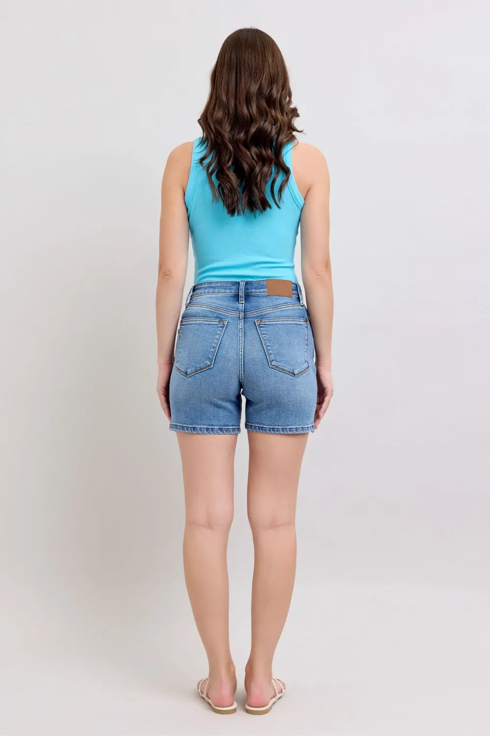 2 Button Denim Shorts with Pockets Plus Size in Medium for Women