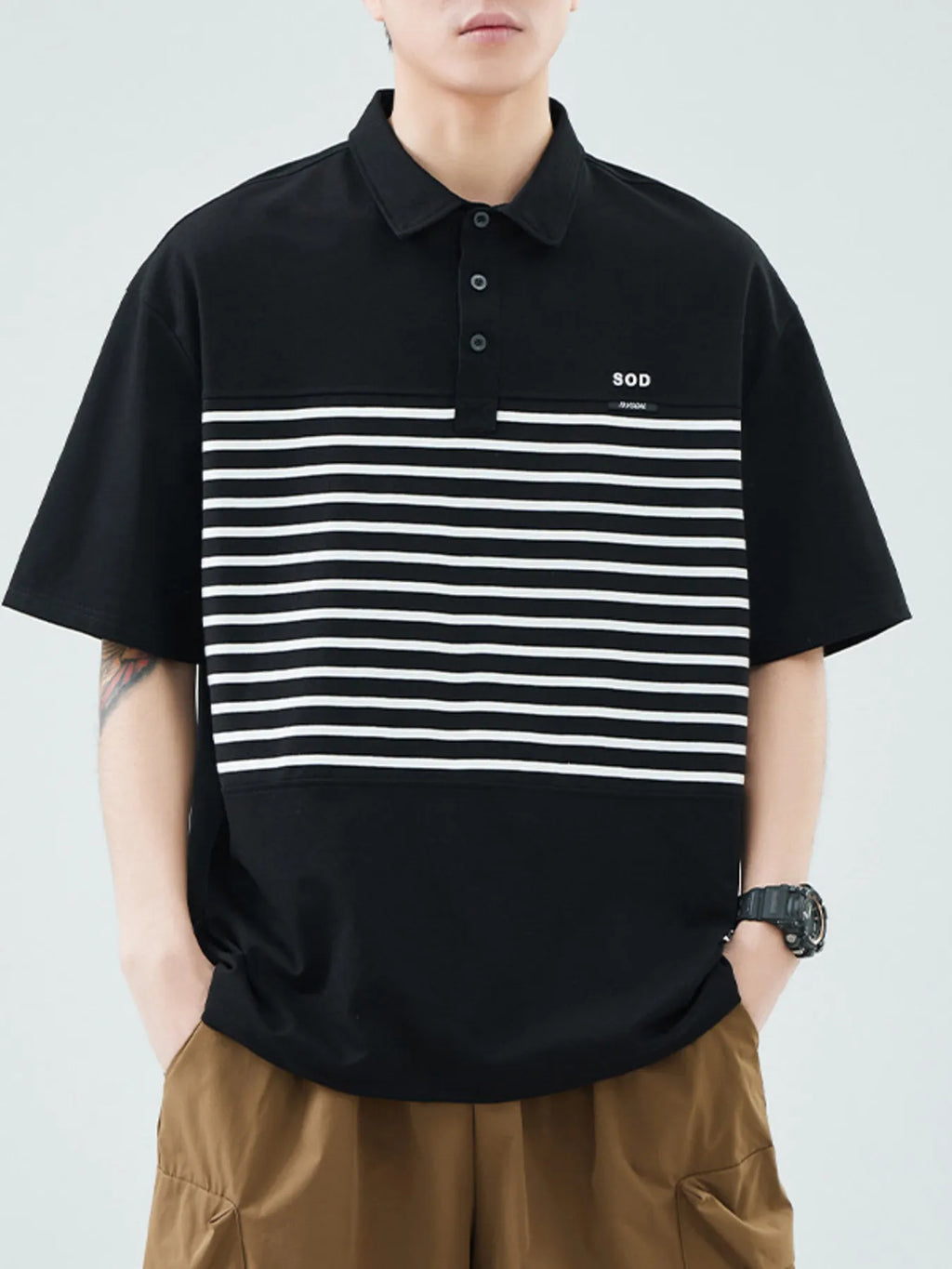 Plus Size Button Detail Short Sleeve Polo in White for Men