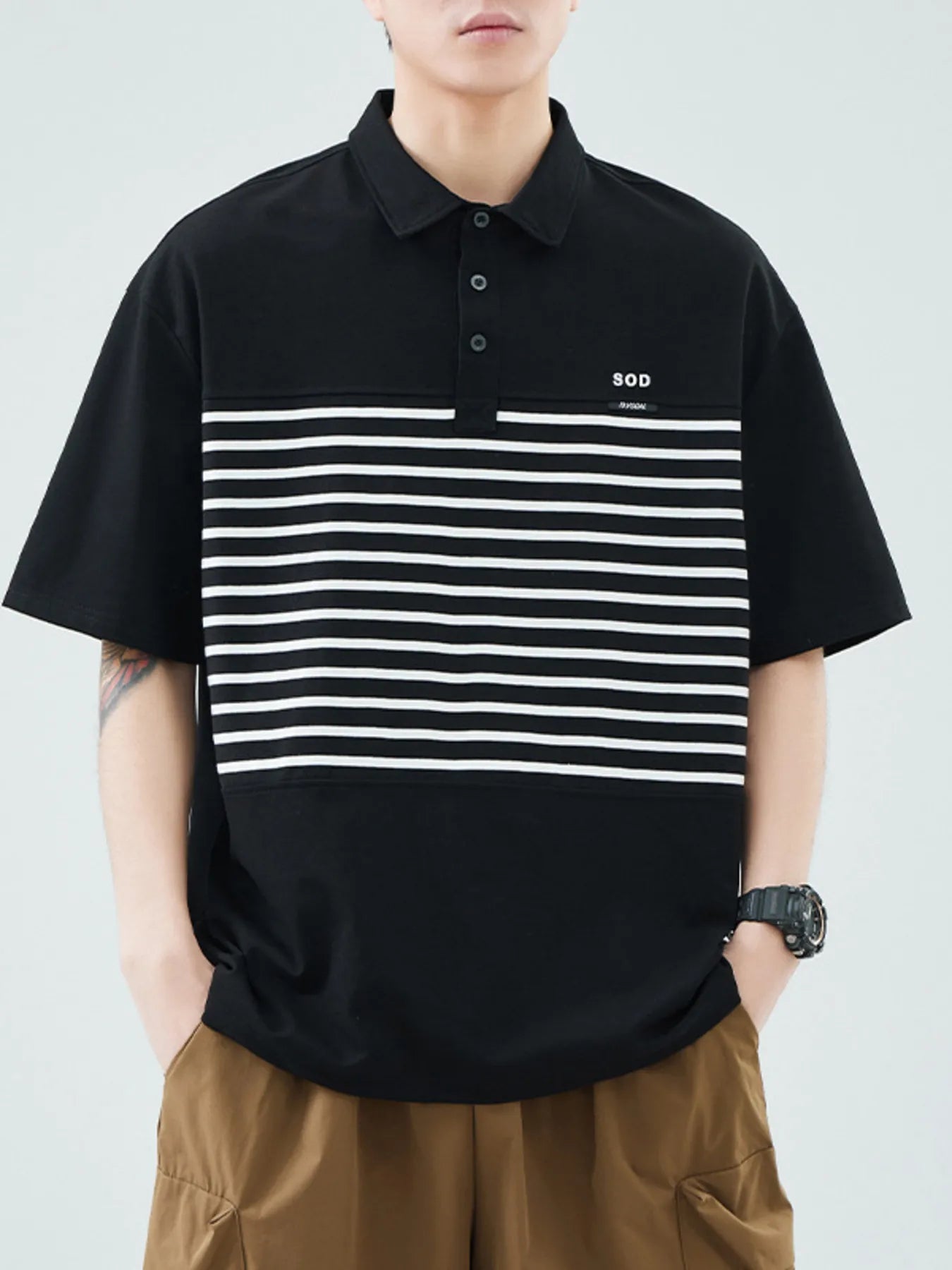 Plus Size Button Detail Short Sleeve Polo in White for Men