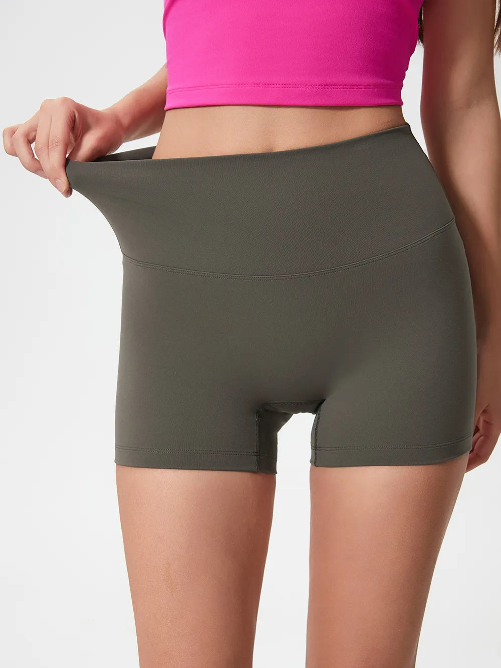 High Waist Active Shorts in Deep Dark Green for Women