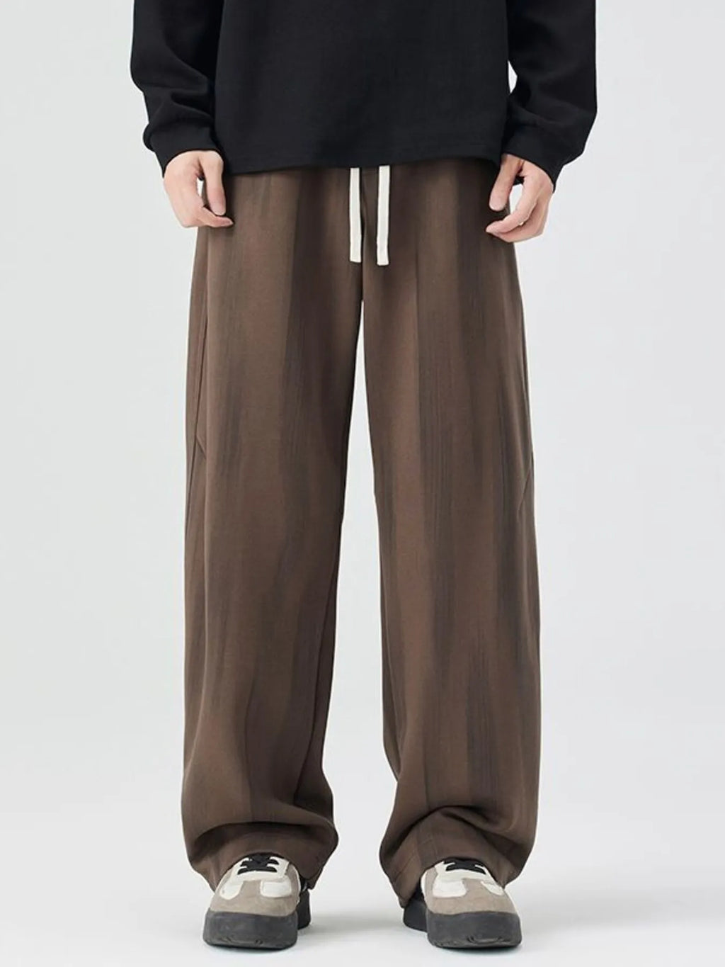 Plus Size Relaxed Fit Drawstring Casual Pants in Brown for Men