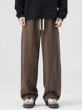 Plus Size Relaxed Fit Drawstring Casual Pants in Brown for Men