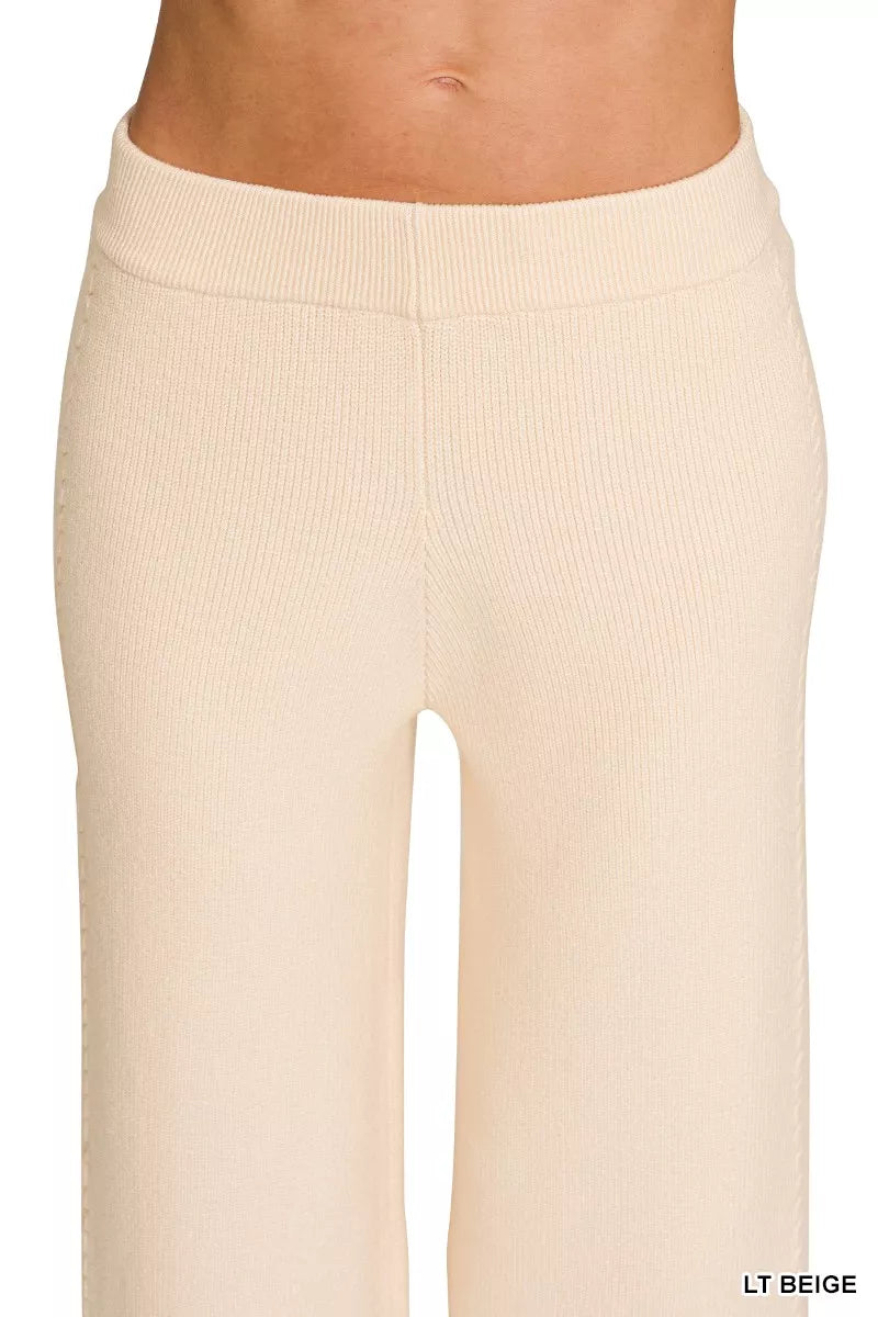 Viscose Round Neck Top & Pants Set in Light Beige for Women
