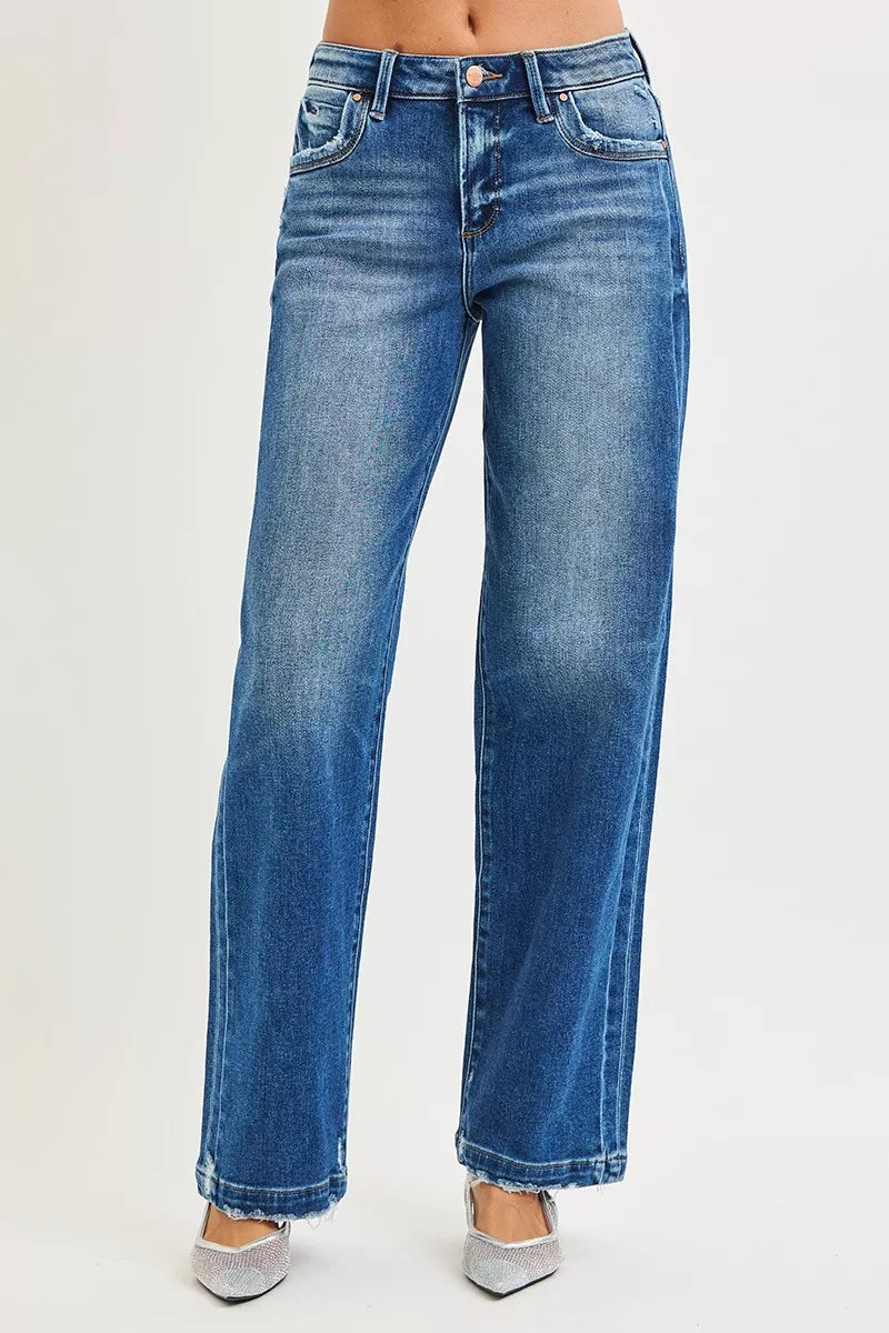 Slouchy Baggy Jeans Pocket Side Seam Detail Plus Size in Dark for Women