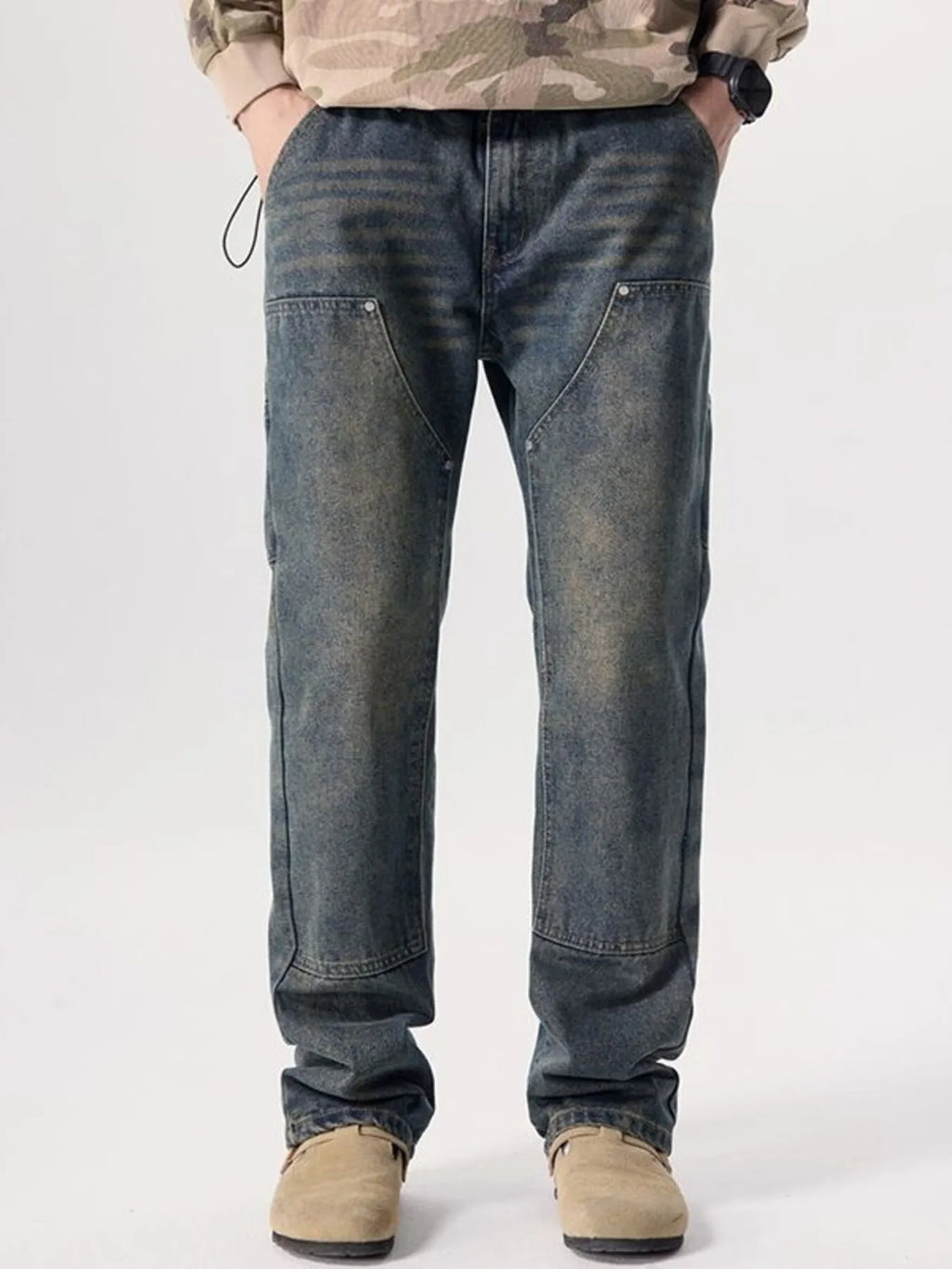 Vintage Wash Wide Leg Jeans in French Blue for Men