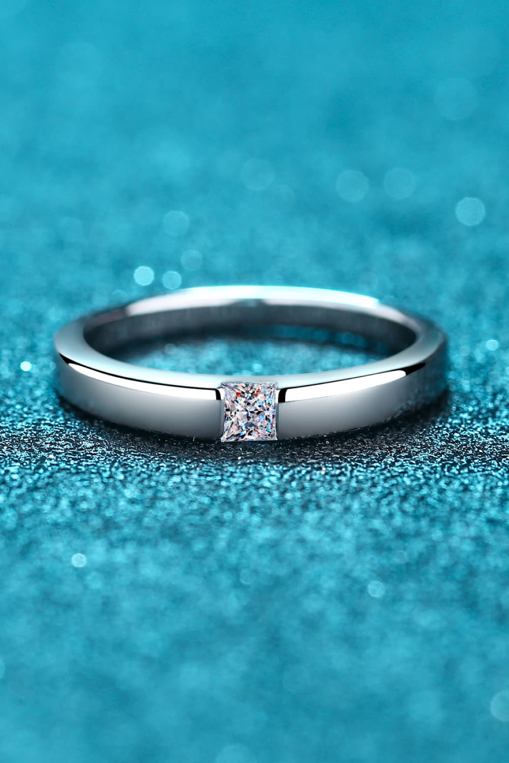Inlaid Moissanite Rhodium-Plated Ring in Silver for Women