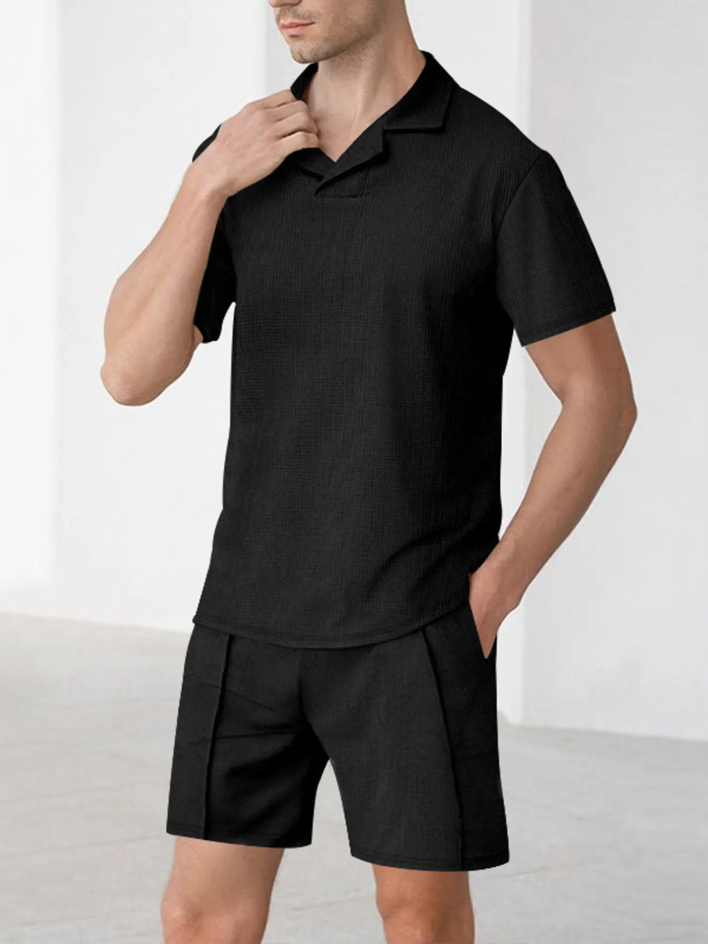 Short Sleeve Top and Shorts Matching Set Plus Size in Royal Blue for Men