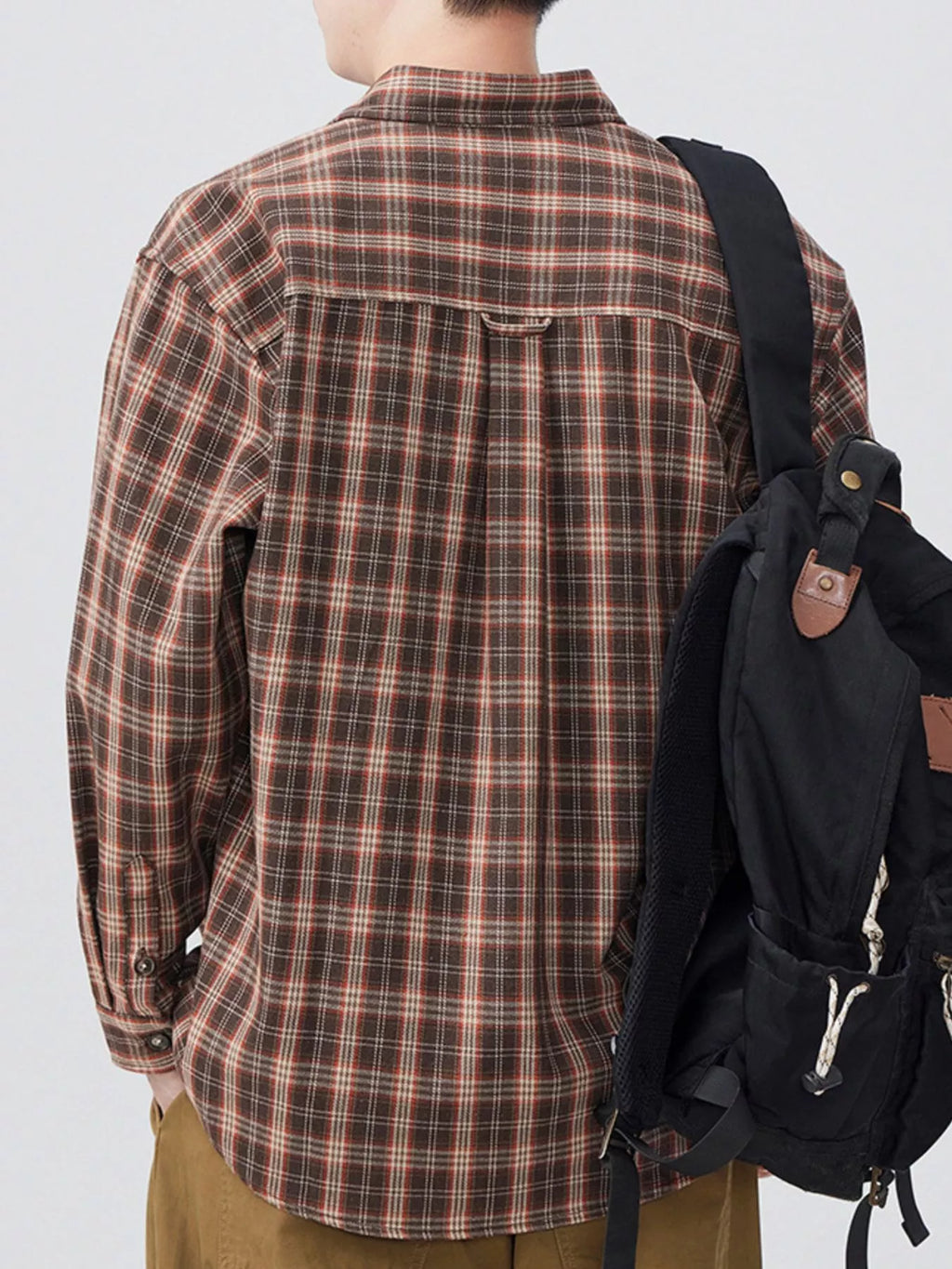 Plus Size Casual Plaid Long Sleeve Shirt in Brown for Men