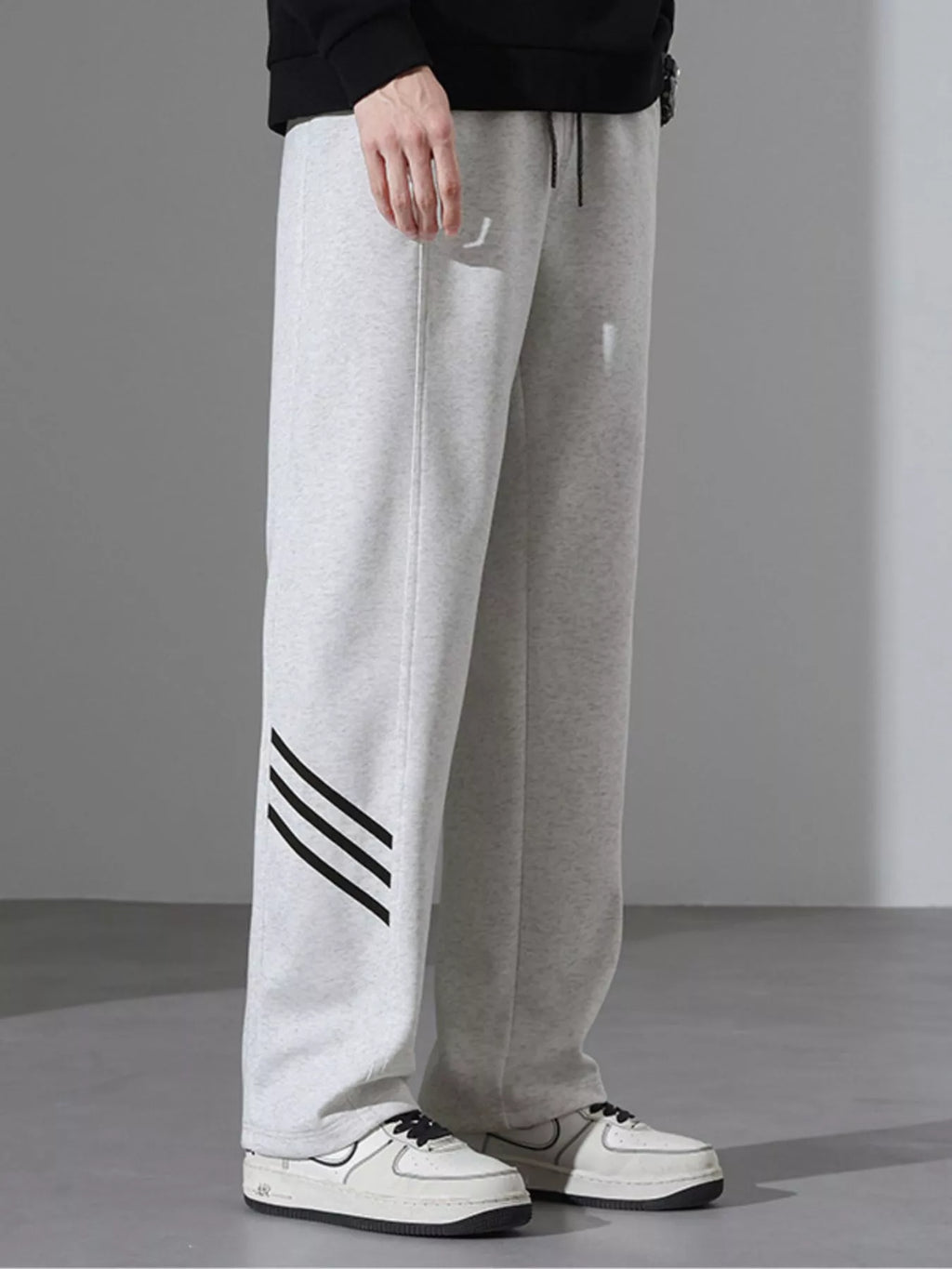Casual Loose Fit Sweatpants with Stripes Plus Size in Light Flower Gray for Men