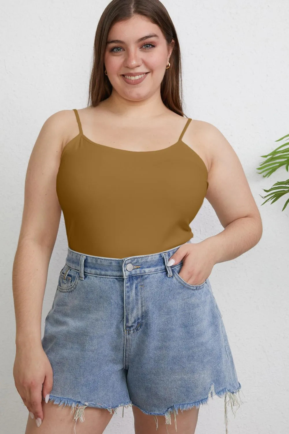 Round Neck Slim Cami Plus Size in Camel for Women