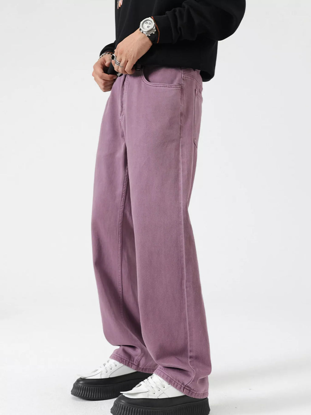 Vintage Wash Wide Leg Jeans in Khaki in Black for Men