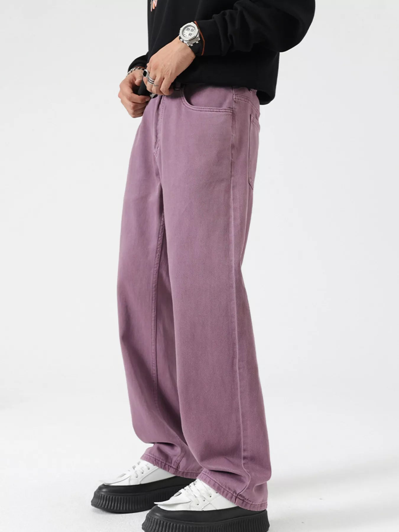 Vintage Wash Wide Leg Jeans in Khaki in Black for Men