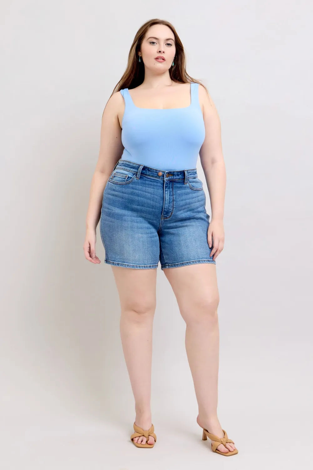 2 Button Denim Shorts with Pockets Plus Size in Medium for Women