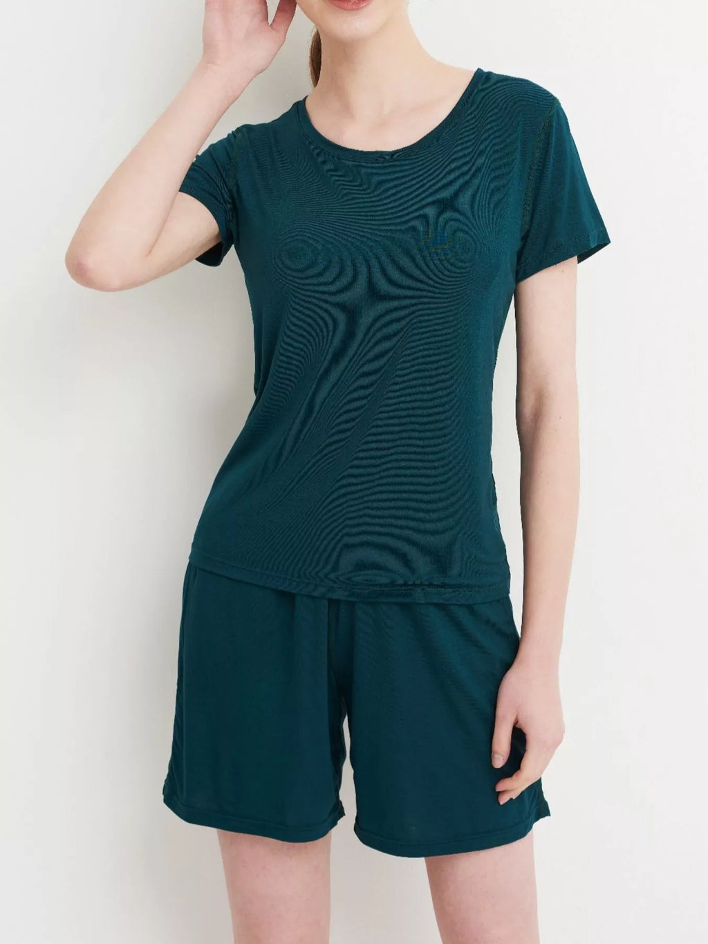 Plus Size Padded Round Neck Modal T-Shirt and Shorts Set in Heather Gray for Women