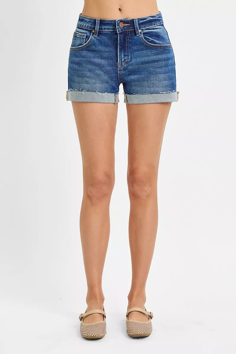 Low Rise Cuffed Shorts in Dark for Women