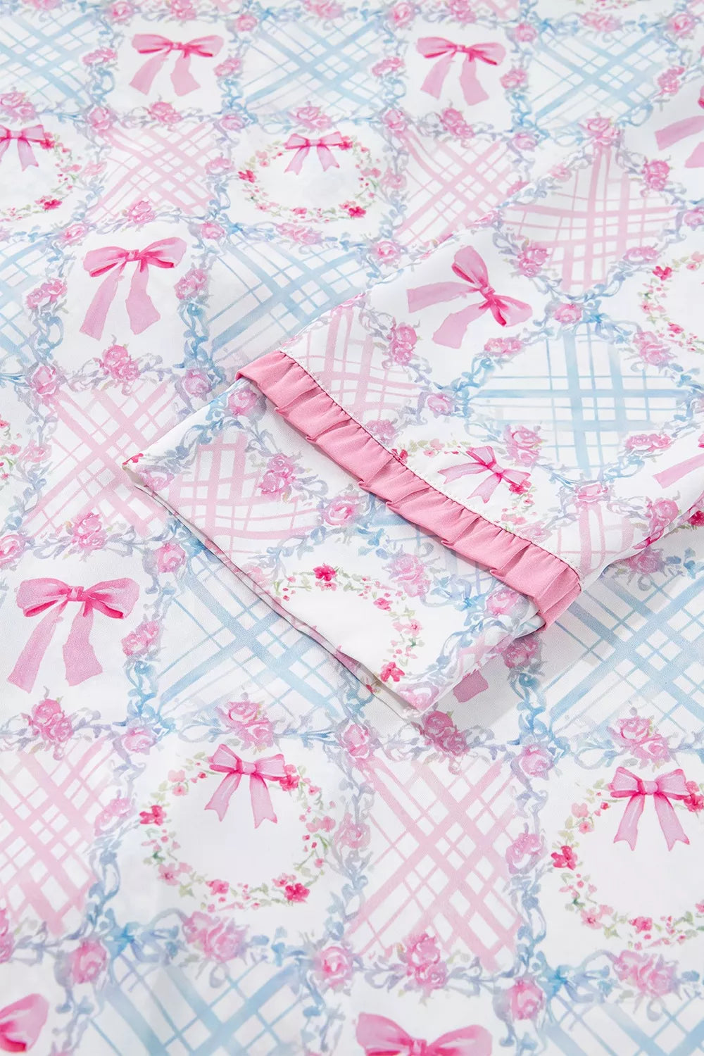 Wreath Pattern Christmas Tied Front Long Sleeve 2pcs Pajama Set for Women