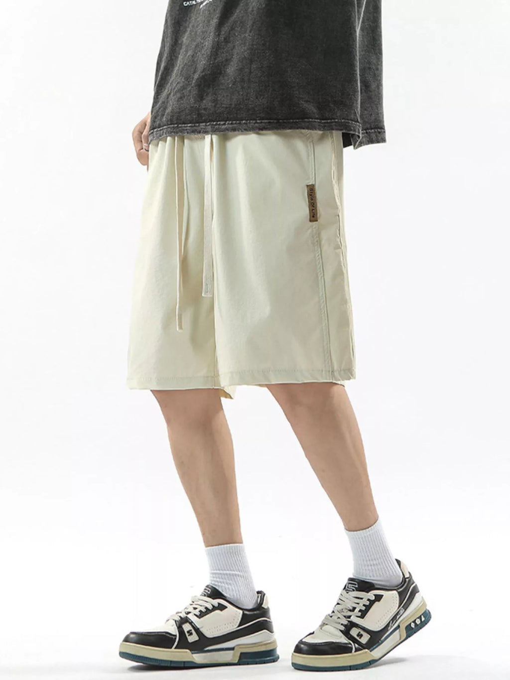 Drawstring Casual Loose-Fit Pants Plus Size in Black for Men
