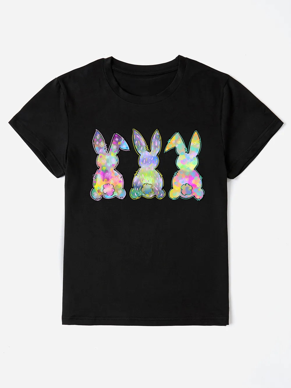 Rabbit Round Neck Short Sleeve T-Shirt in Aqua for Women