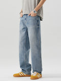 Casual Loose Fit Wash Jeans in Light Blue for Men