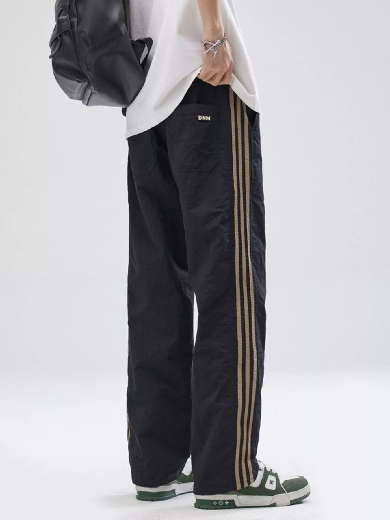 Side Striped Wide Leg Pants Plus Size in Black for Men