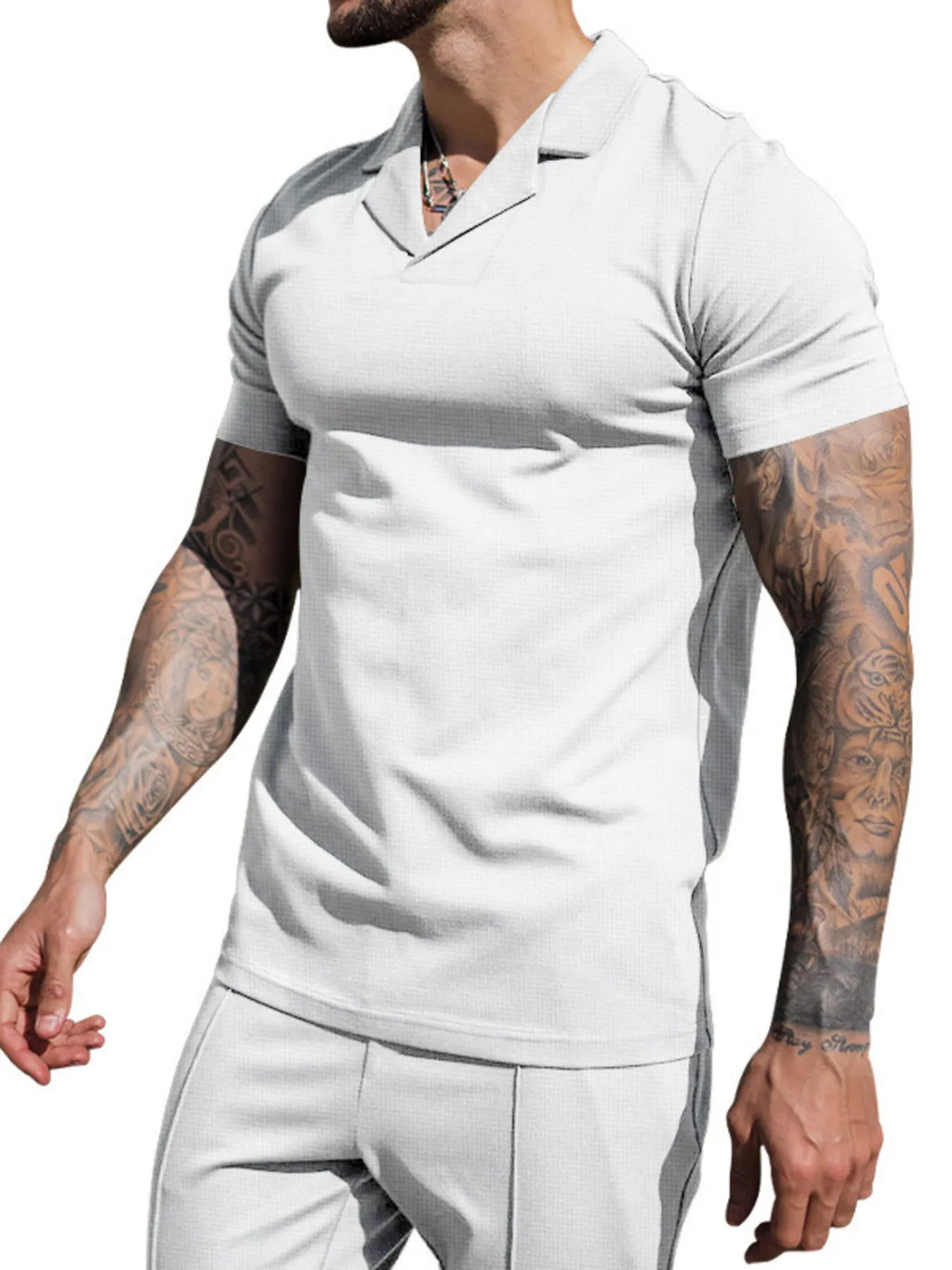 Plus Size Short Sleeve Top and Shorts Set in White for Men
