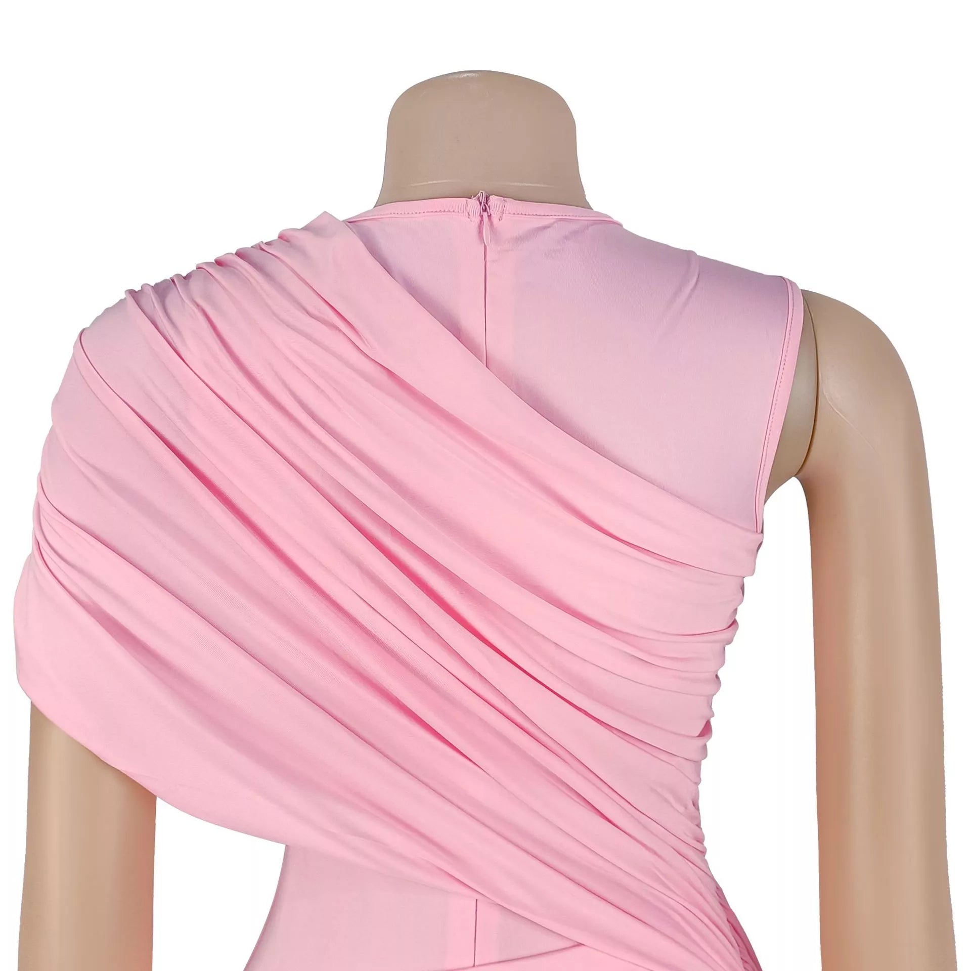 Ruched One-Shoulder Flare Leg Jumpsuit in Pink for Women