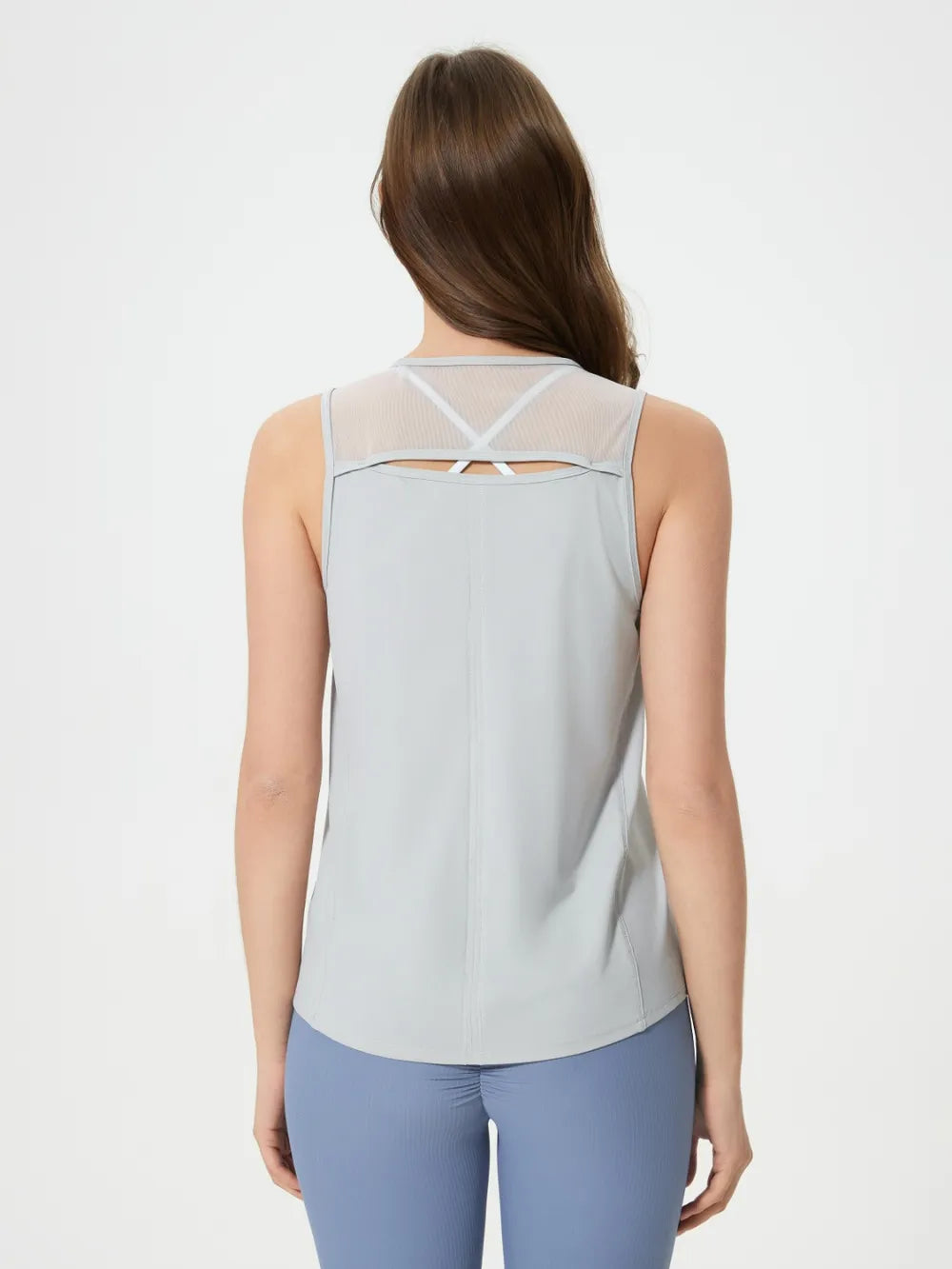 Cutout Back Round Neck Active Tank in Black for Women
