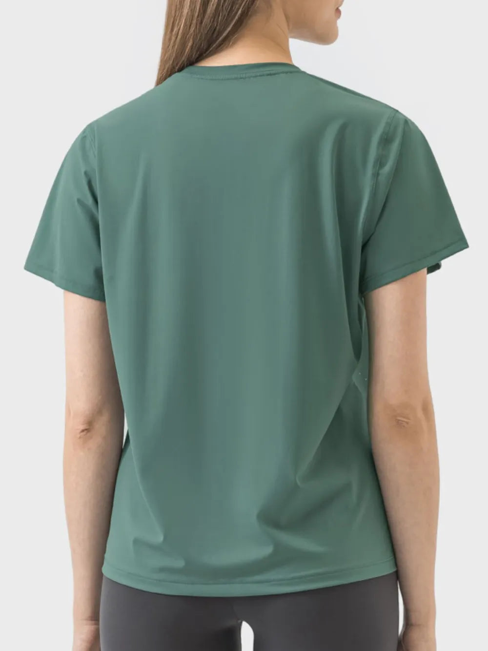 Slit Round Neck Short Sleeve Active T-Shirt in Dark Green for Women