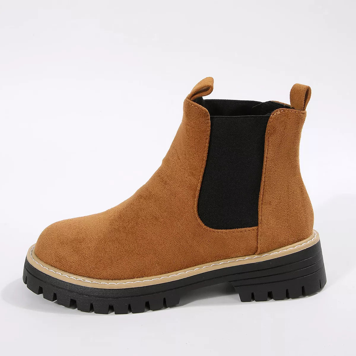 Round Toe Block Heels Boots in Brown for Women