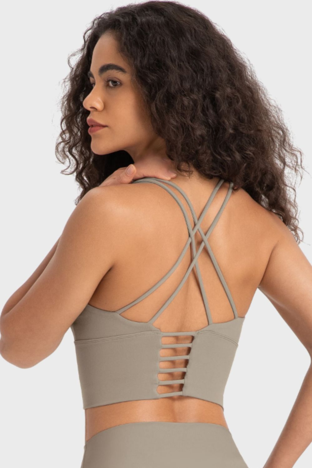 Crisscross Back Ladder Detail Sports Bra in Blush Pink for Women