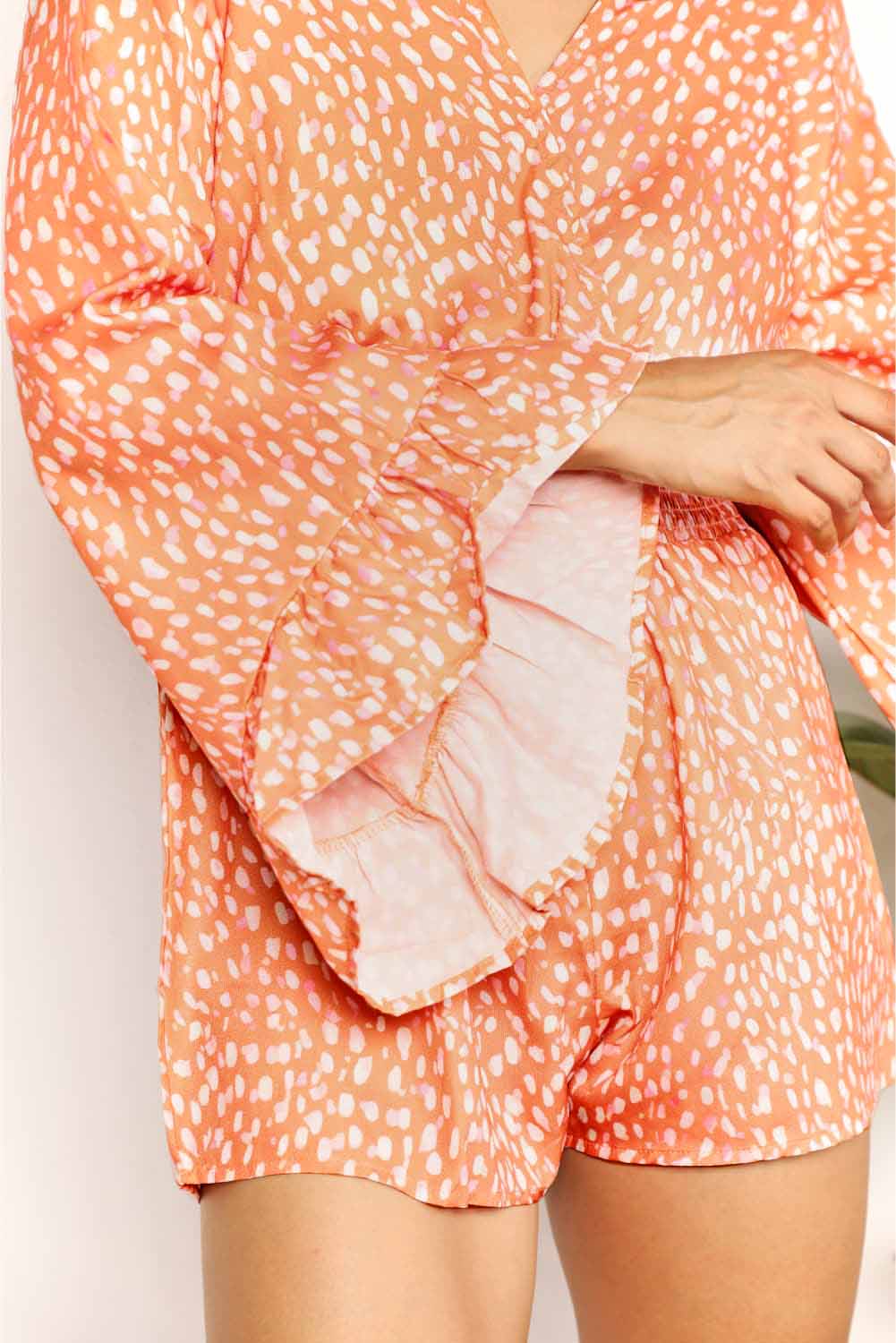 Printed Flare Sleeve Surplice Romper for Women