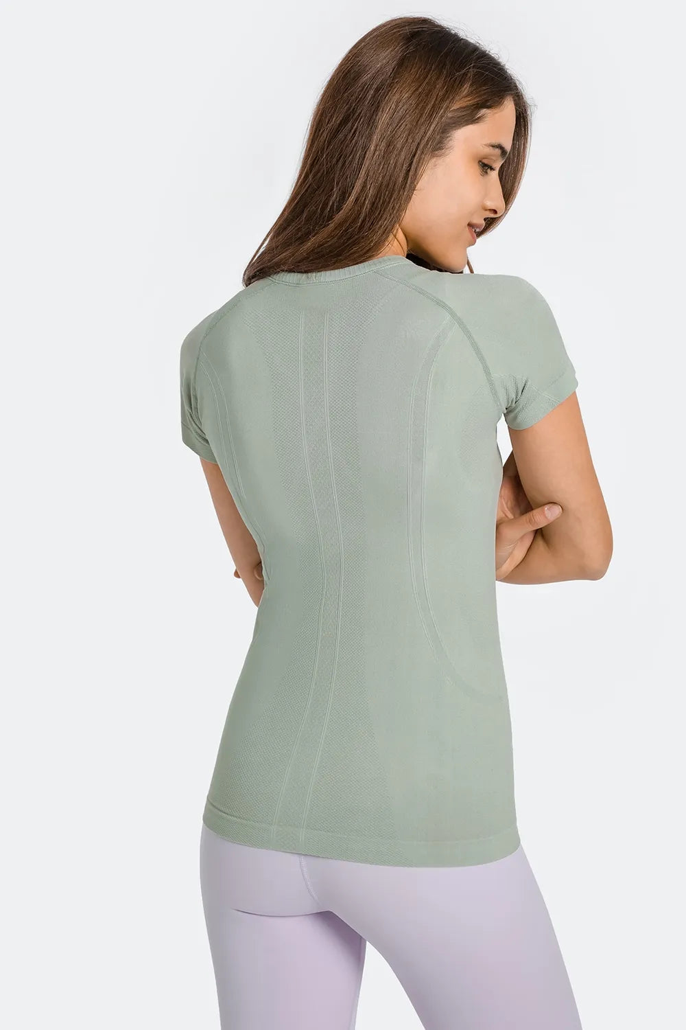Round Neck Short Sleeve Active T-Shirt in Black in Blush Pink for Women