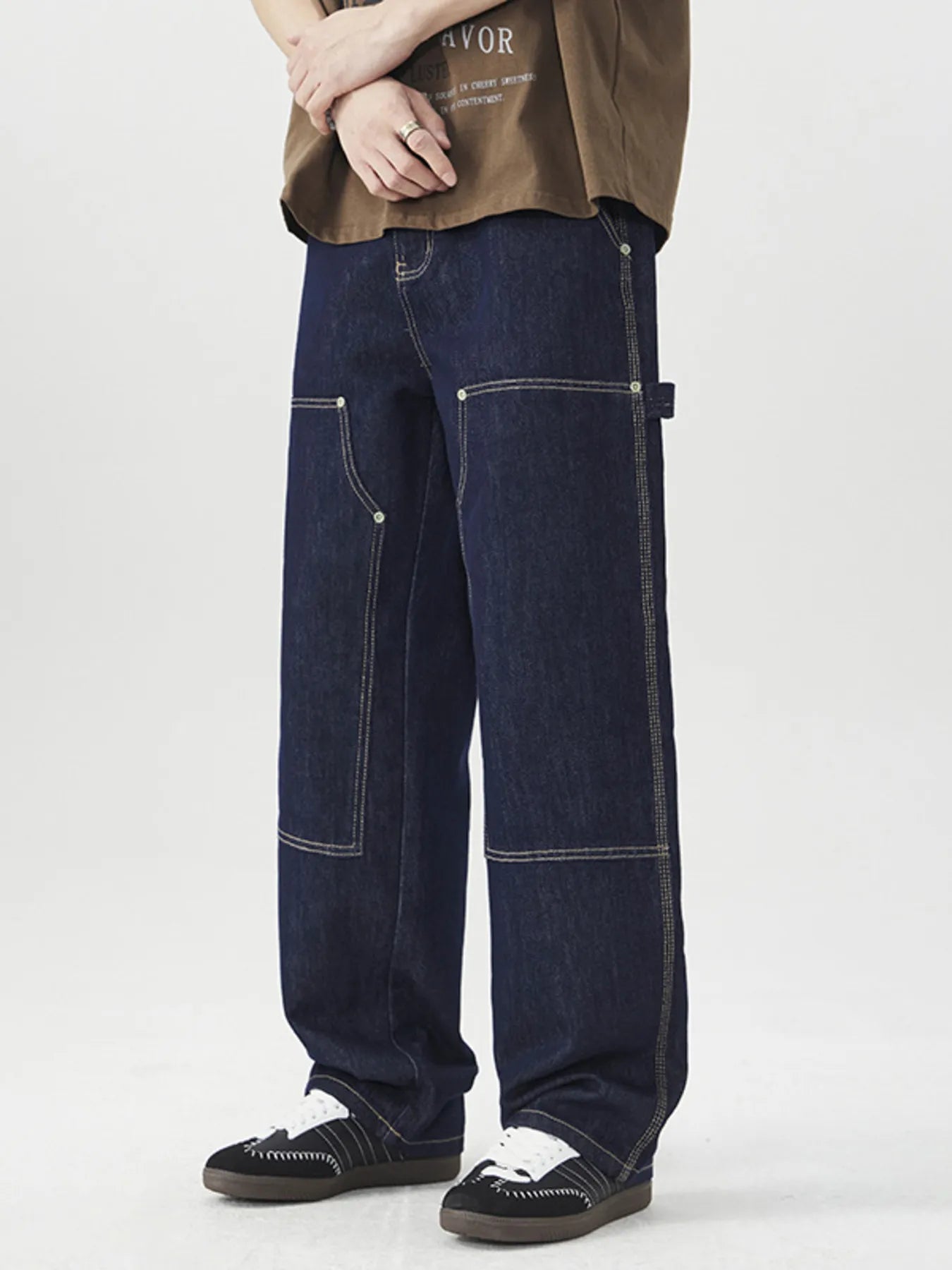 Wide Leg Jeans in Dark Navy for Men