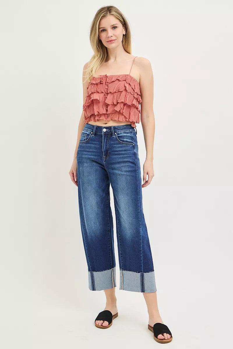 Slouchy Crop Barrel Cuffed Jeans Plus Size in Dark for Women