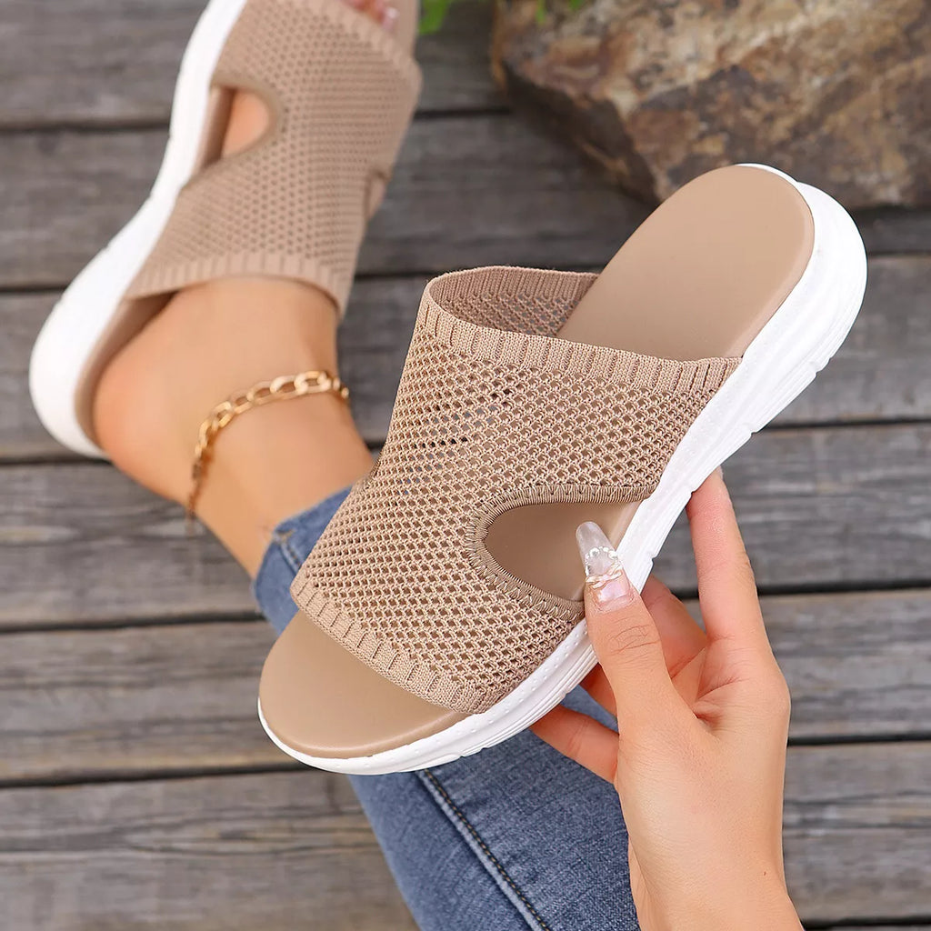 Breathable Mesh Open Toe Sandals in Khaki Color for Women