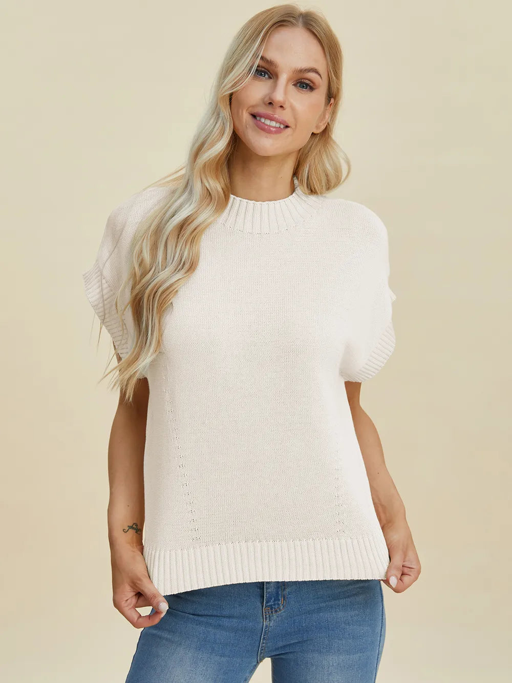 Plus Size Mock Neck Short Sleeve Sweater for Women