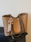 PU Leather Tote Bag in Khaki for Women